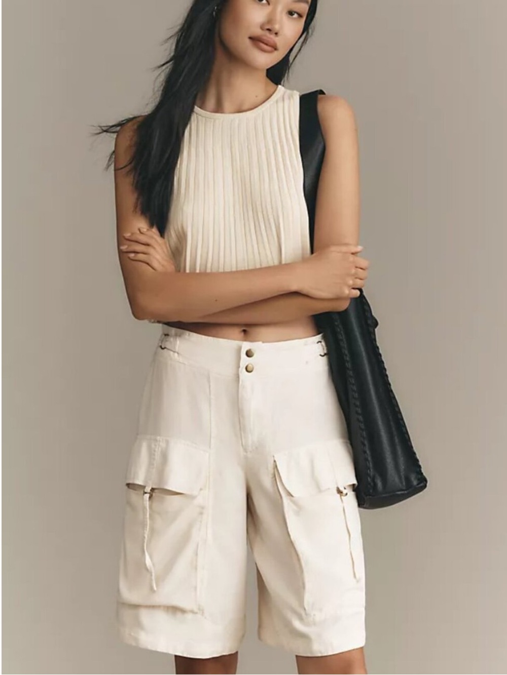 NEW Anthropologie Cream Ivory White High-Rise Cargo Utility Bermuda Shorts M